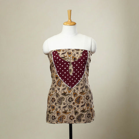  Beige Kalamkari Print Patchwork Cotton Kurta Material