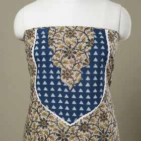 Buy Beige Kalamkari Print Patchwork Cotton Kurta Material