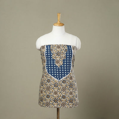 Buy Beige Kalamkari Print Patchwork Cotton Kurta Material