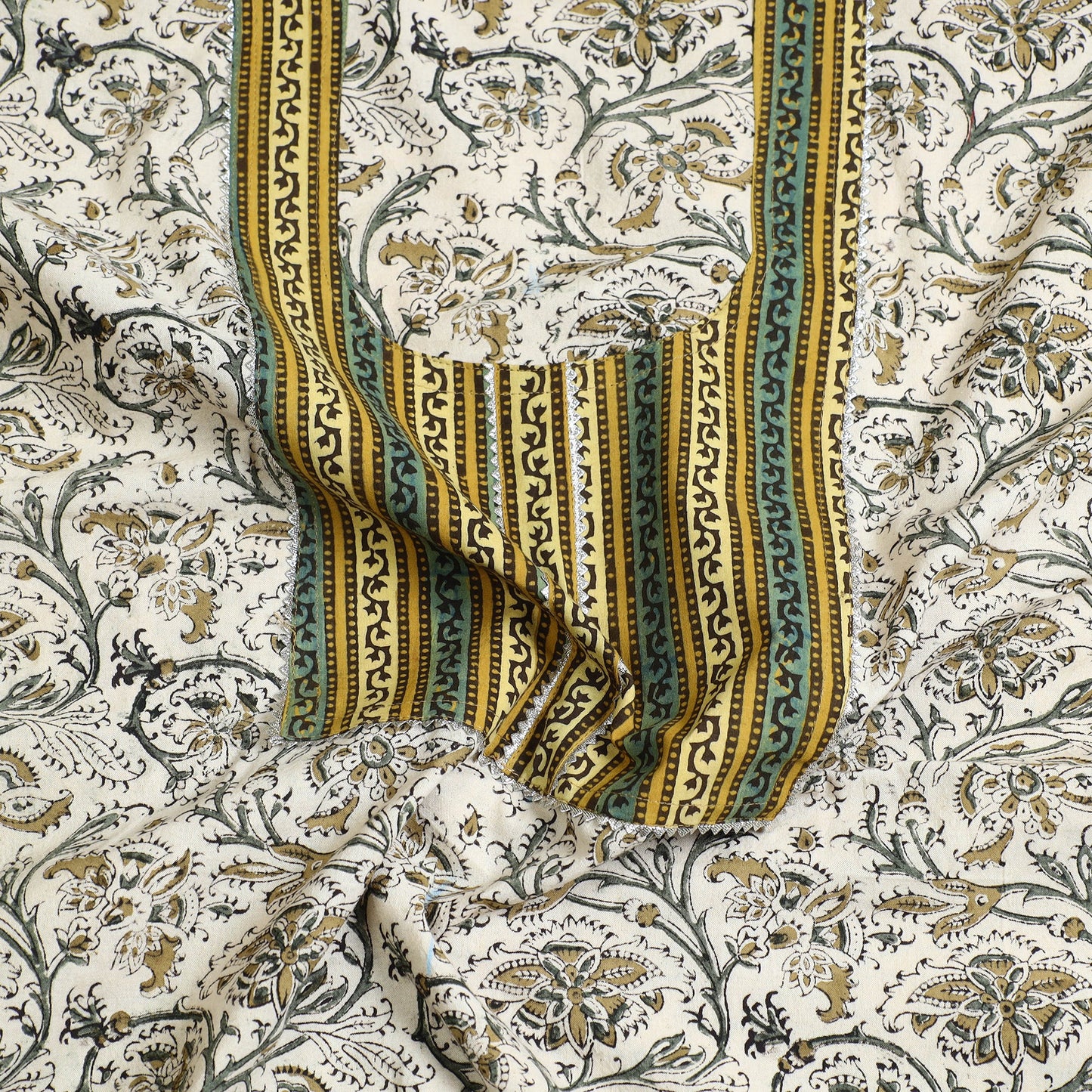 Beige - kalamkari patchwork cotton unstitched kurta