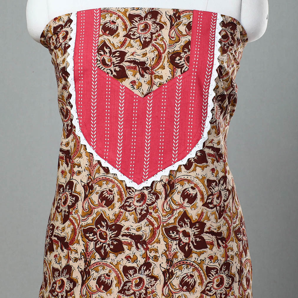 Beige - kalamkari patchwork cotton unstitched kurta