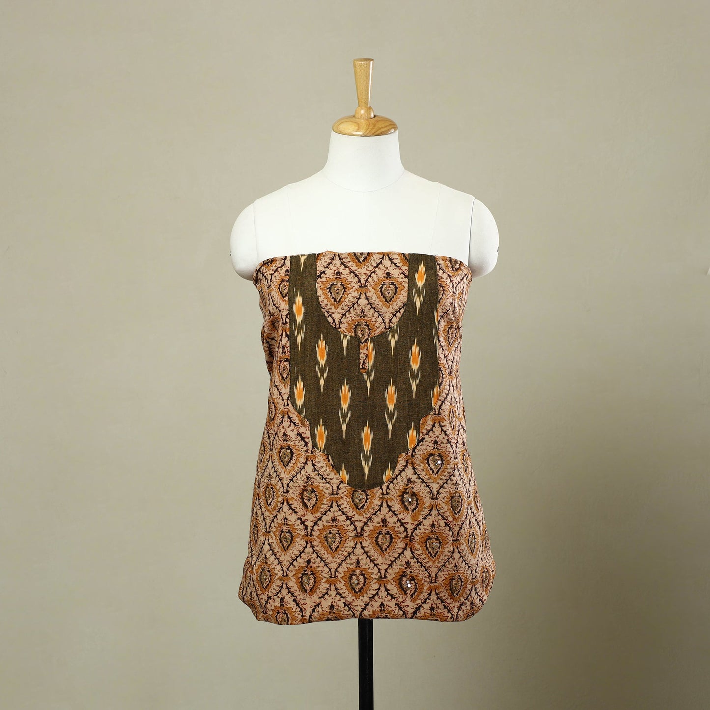 Beige - kalamkari patchwork cotton unstitched kurta