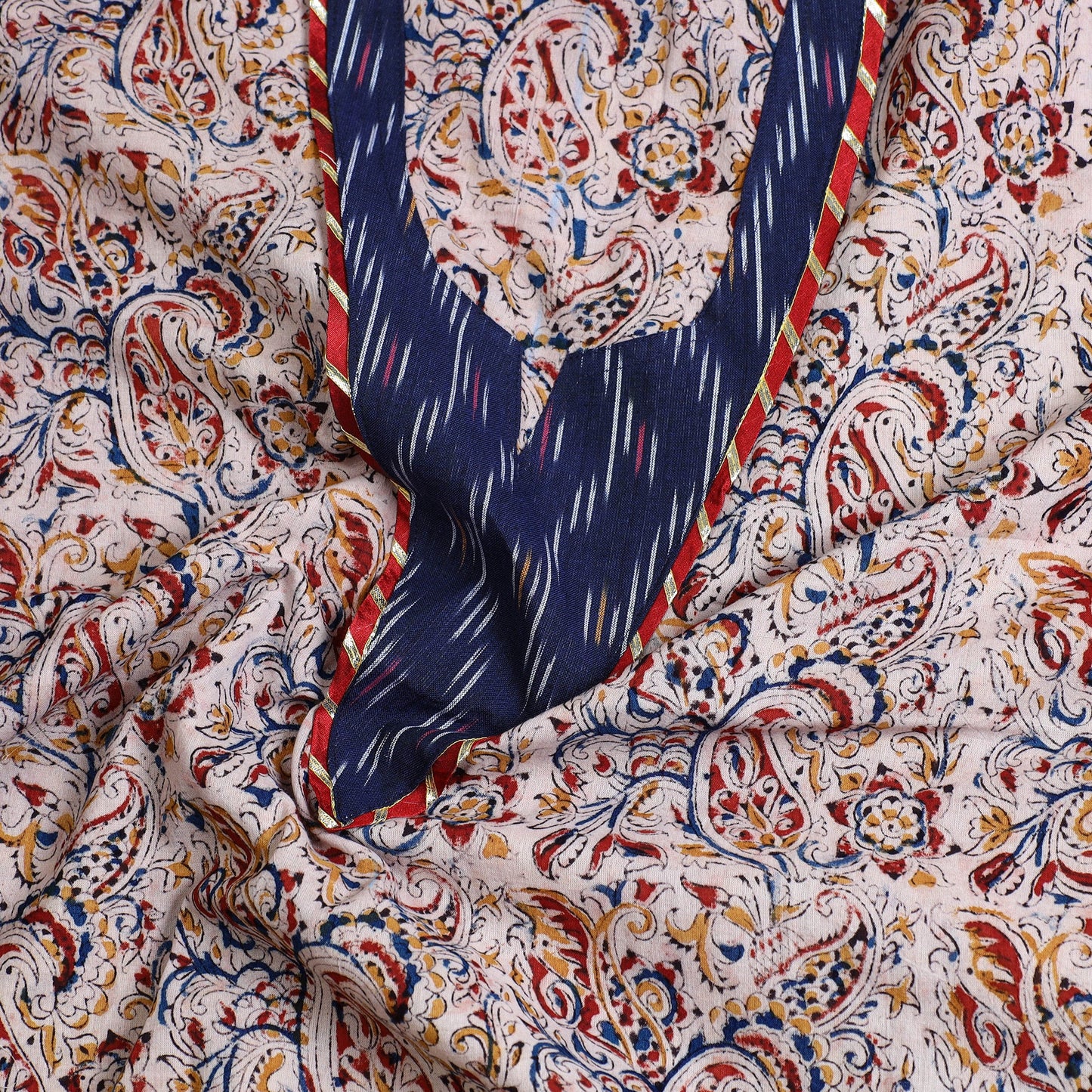 Beige - kalamkari patchwork cotton unstitched kurta