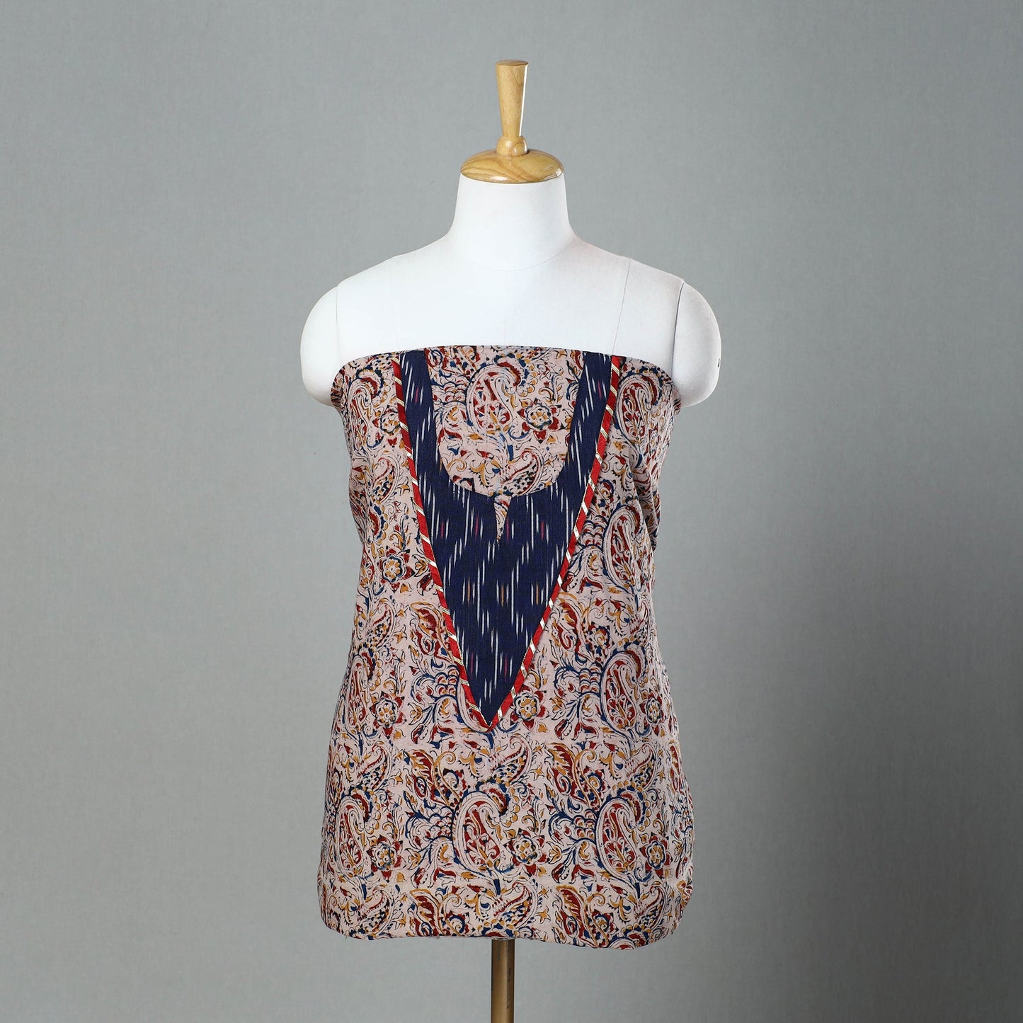 Beige - kalamkari patchwork cotton unstitched kurta