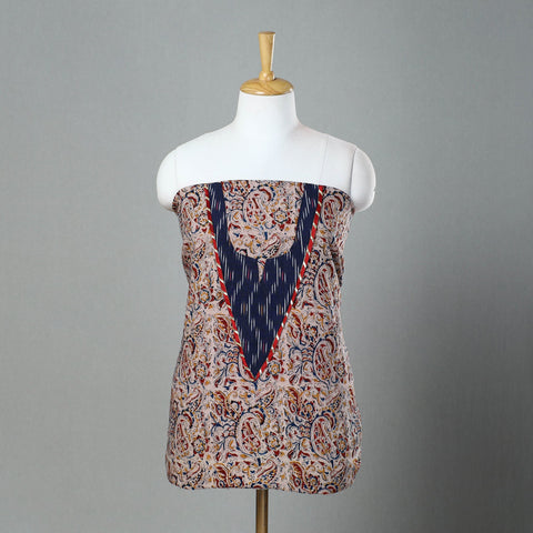 Beige - kalamkari patchwork cotton unstitched kurta