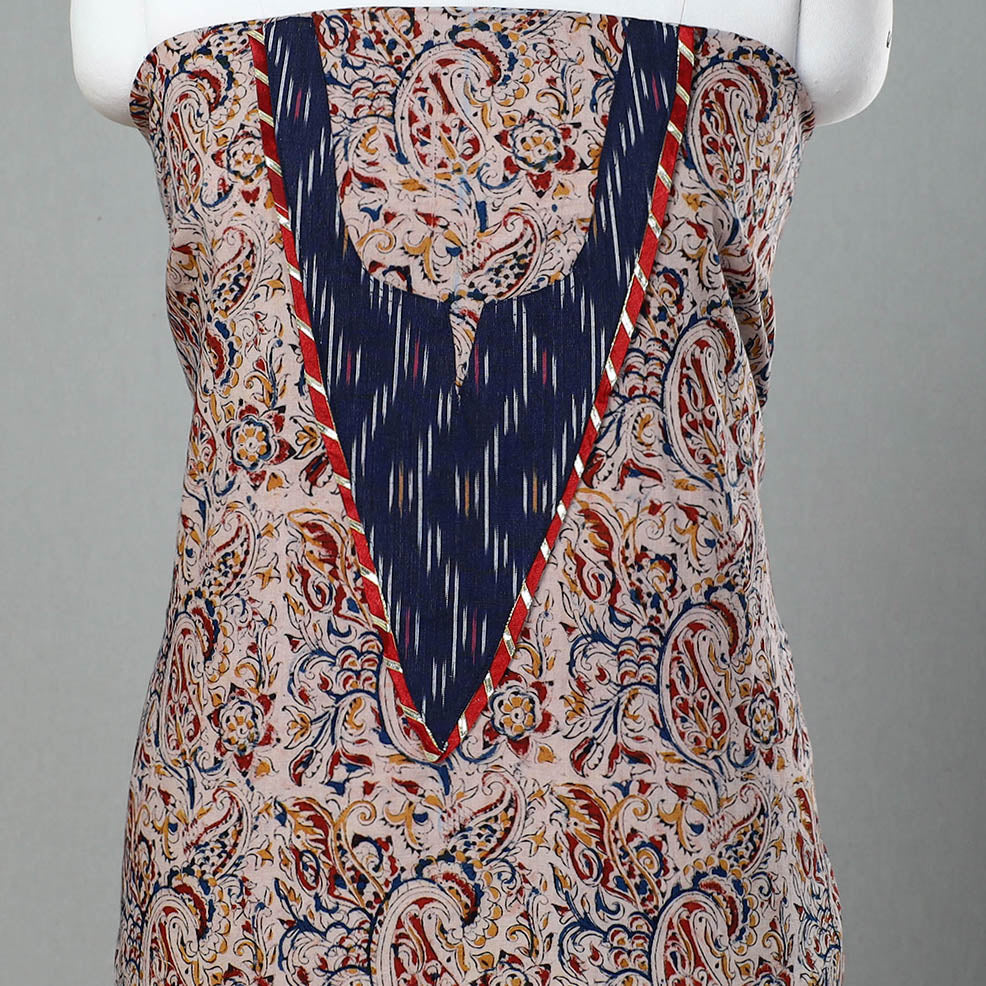 Beige - kalamkari patchwork cotton unstitched kurta
