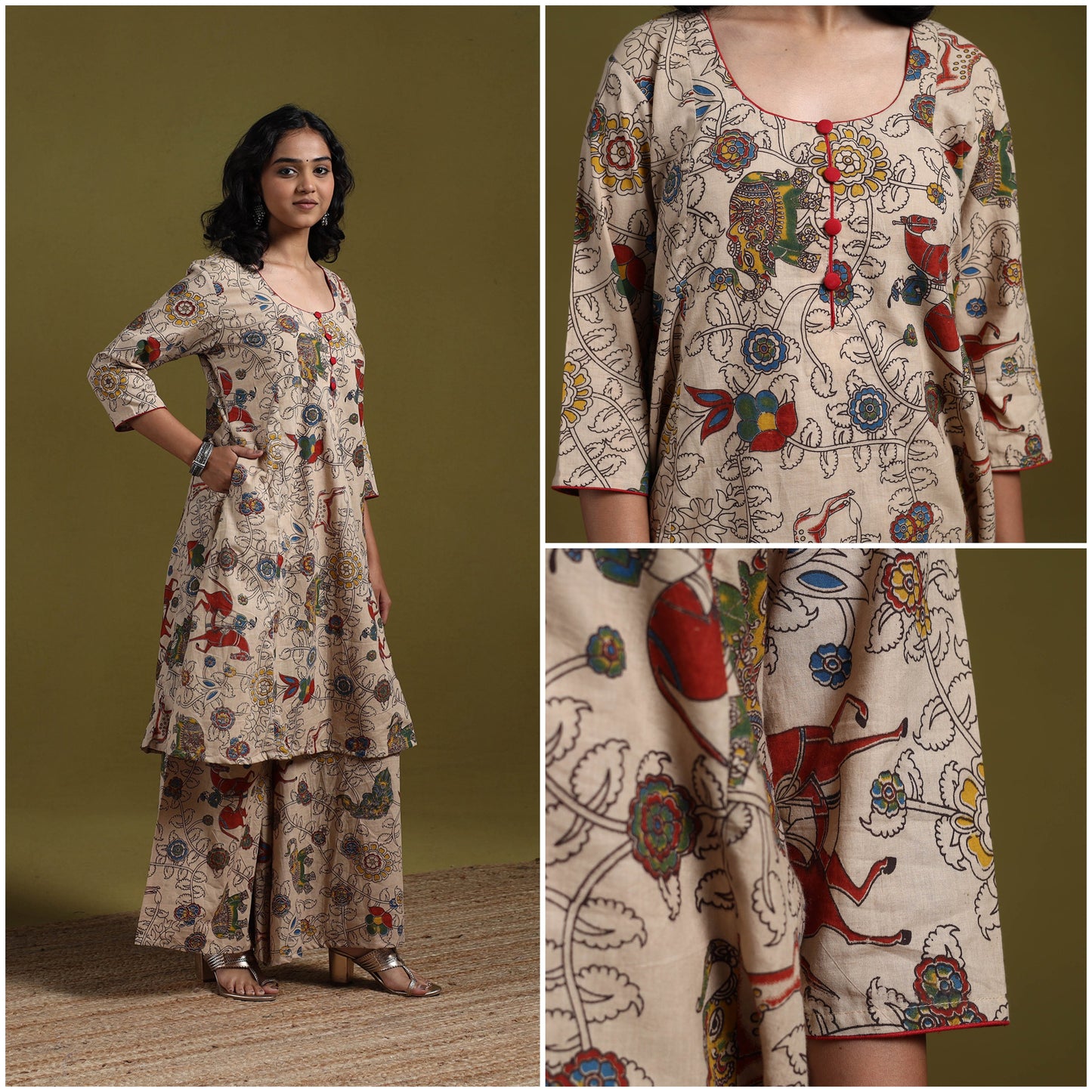 Kalamkari printed cotton 2pc kurta set for women 01