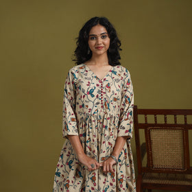 Beige - kalamkari printed cotton 2pc kurta set for women 06