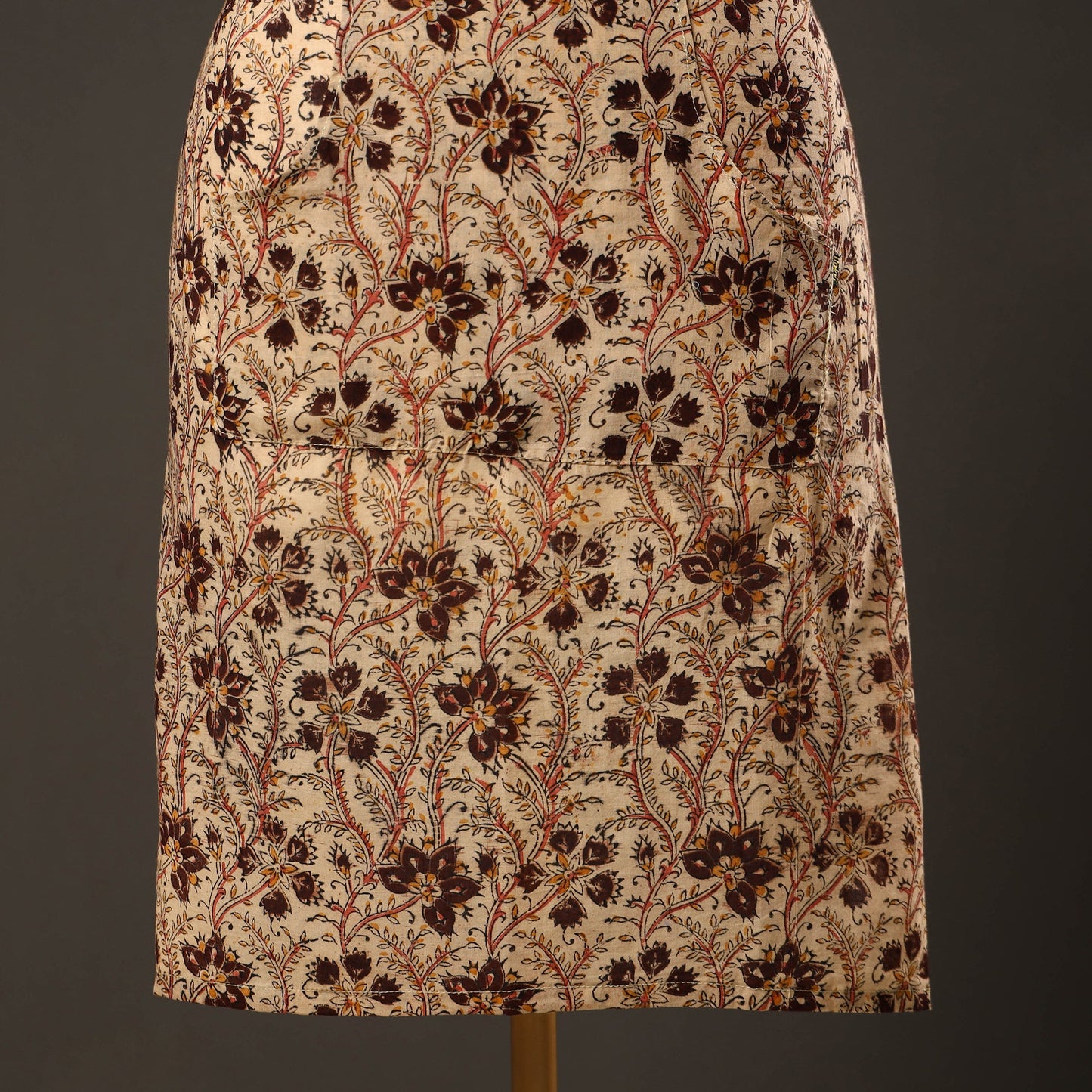 Beige Kalamkari Print Cotton Apron with Pocket