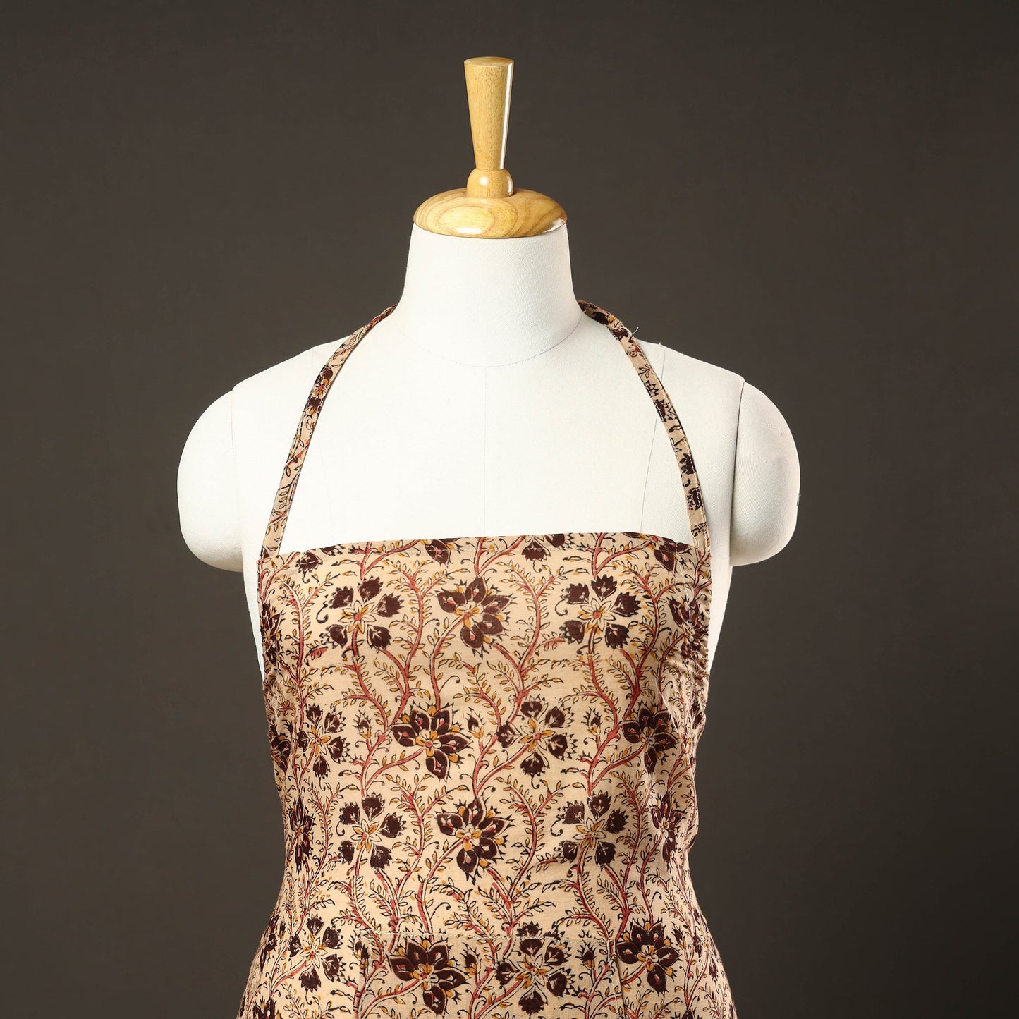 Beige Kalamkari Print Cotton Apron with Pocket