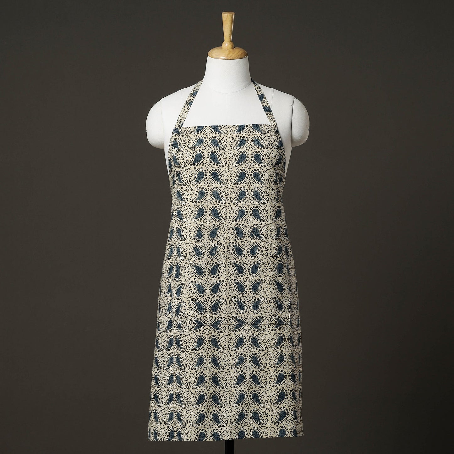 Beige Kalamkari Block Printed Cotton Apron with Pocket 