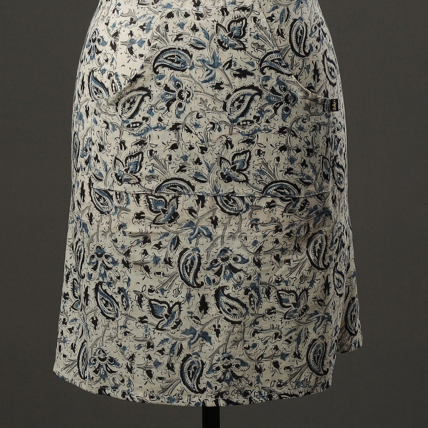 Beige Kalamkari Block Printed Cotton Apron with Pocket 