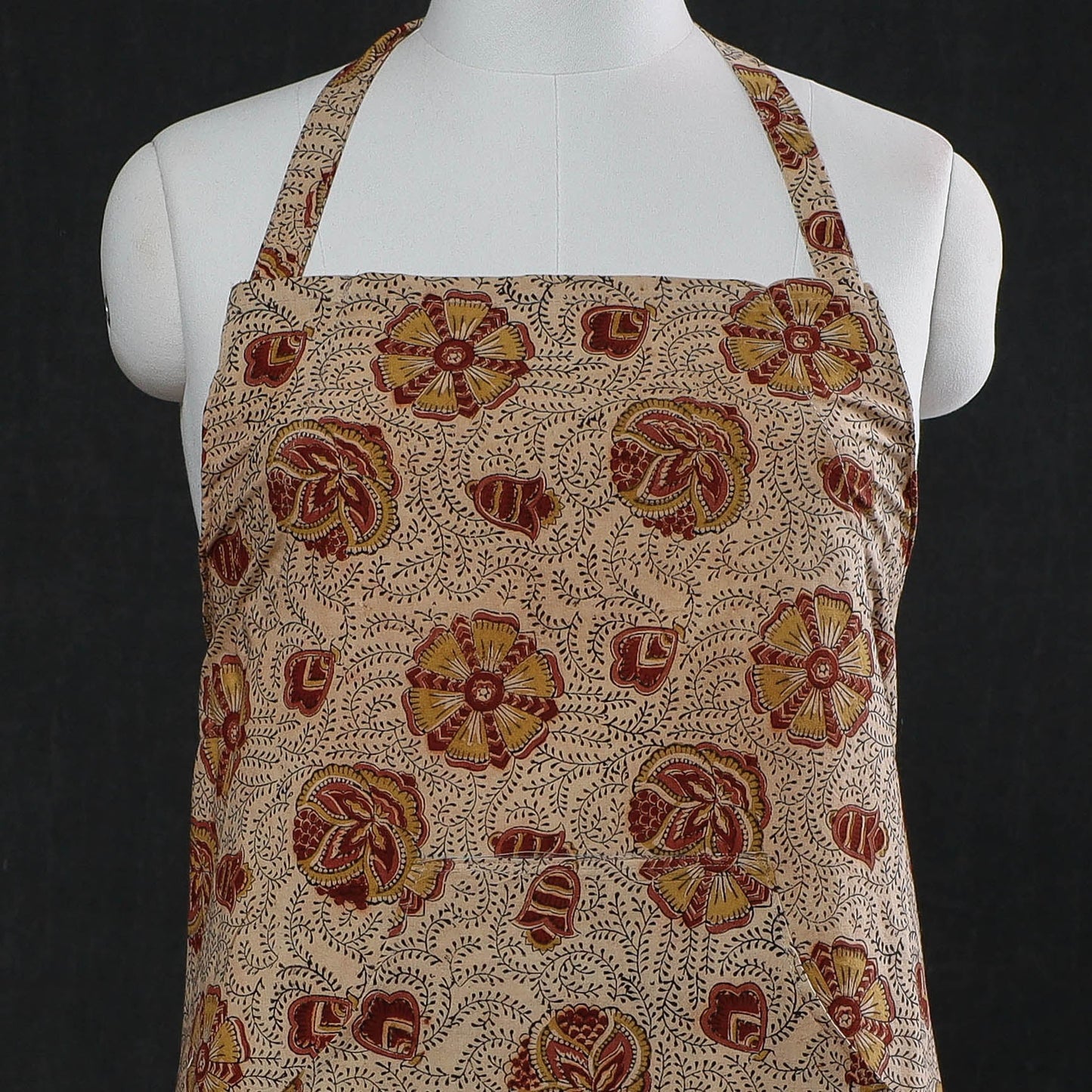 Beige Kalamkari Block Printed Cotton Apron 