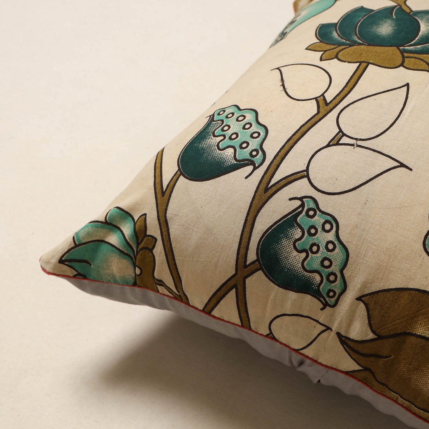 Beige - kalamkari printed cotton cushion cover 11