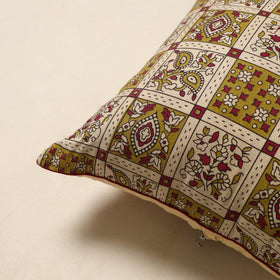 Beige - kalamkari printed cotton cushion cover 32