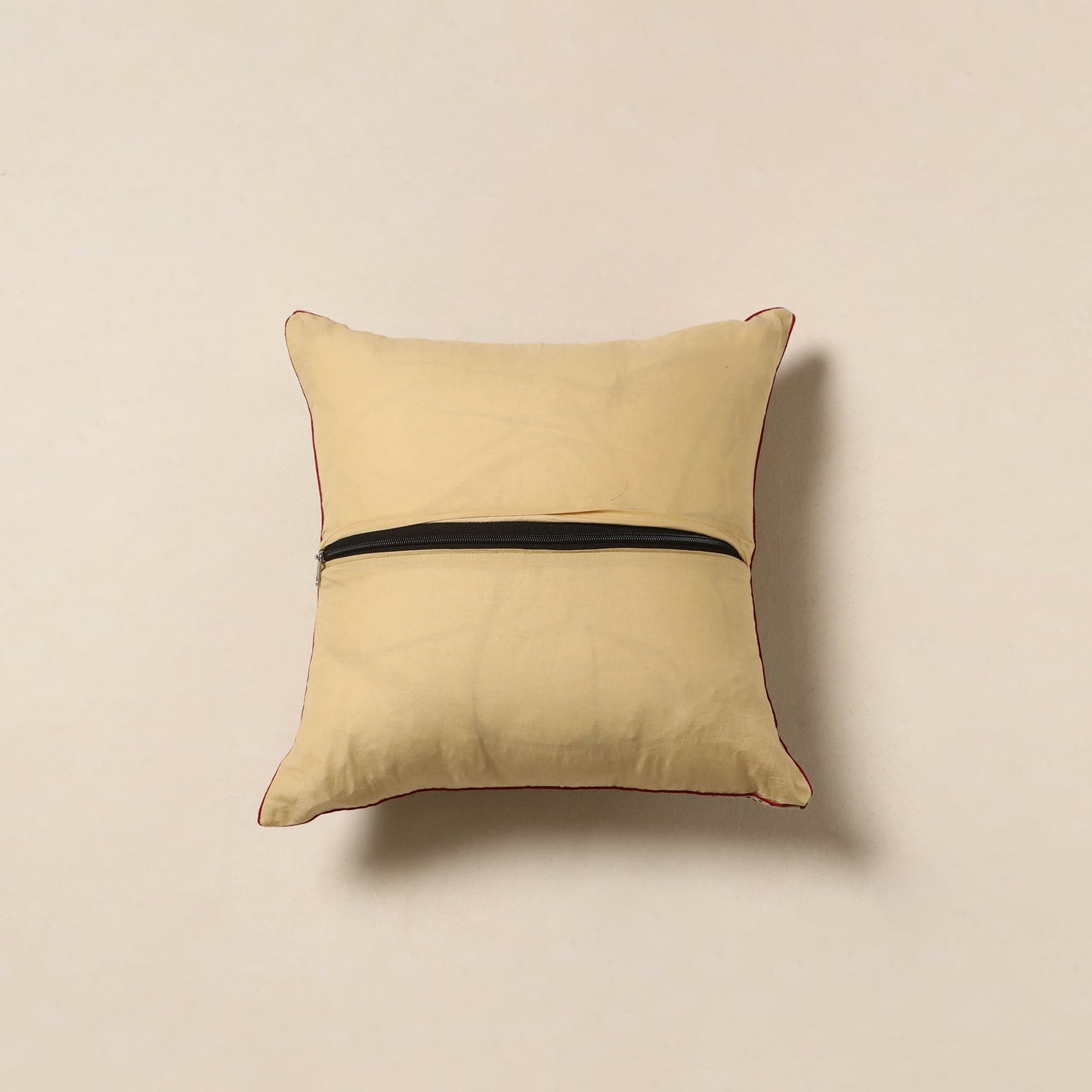 Beige - kalamkari printed cotton cushion cover 32