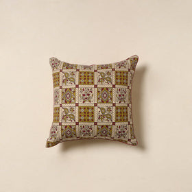 Beige - kalamkari printed cotton cushion cover 32
