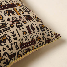 Beige - kalamkari printed cotton cushion cover 56