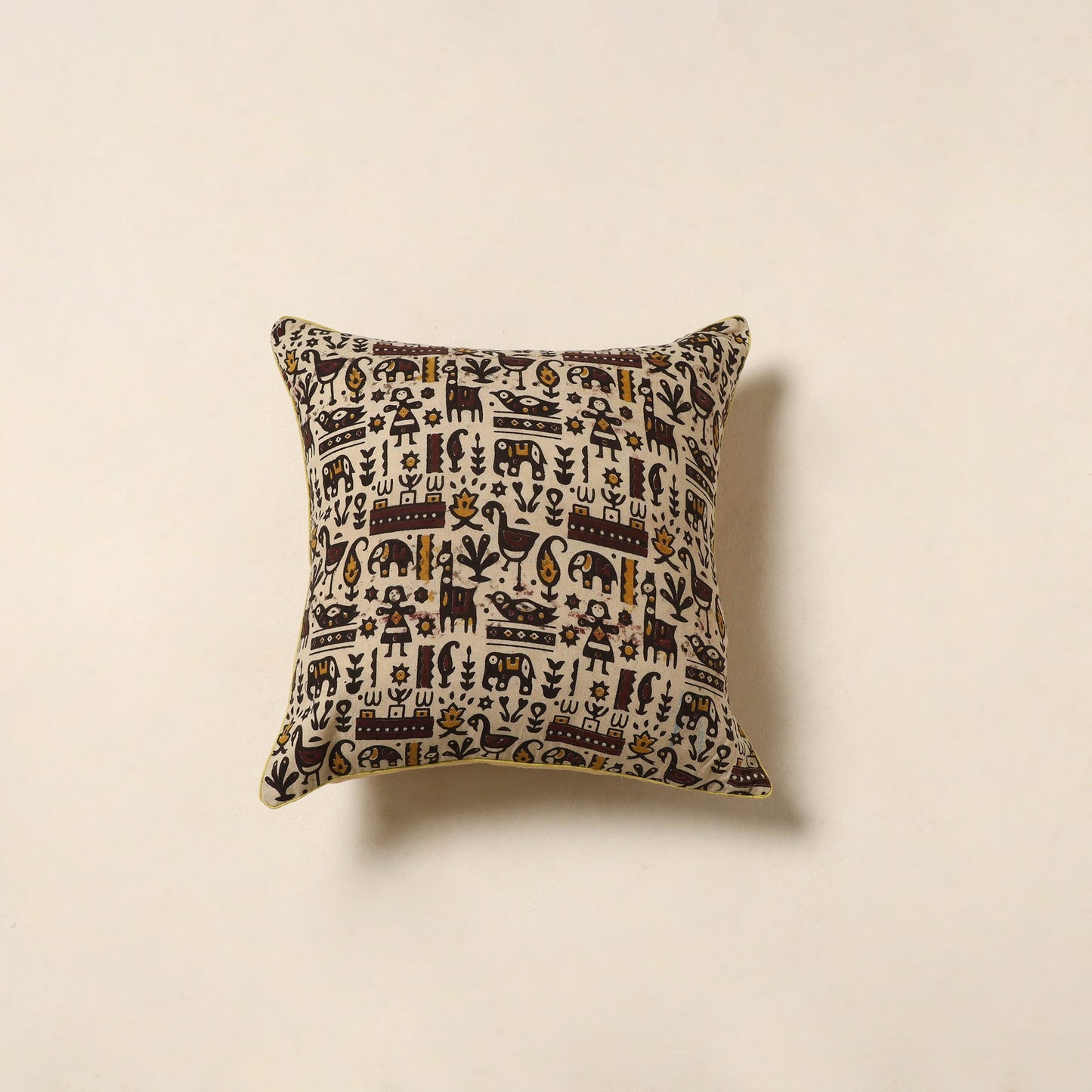 Beige - kalamkari printed cotton cushion cover 56