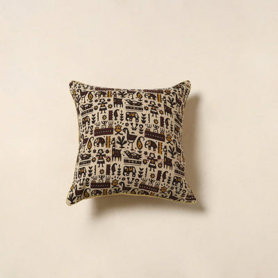 Beige - kalamkari printed cotton cushion cover 56