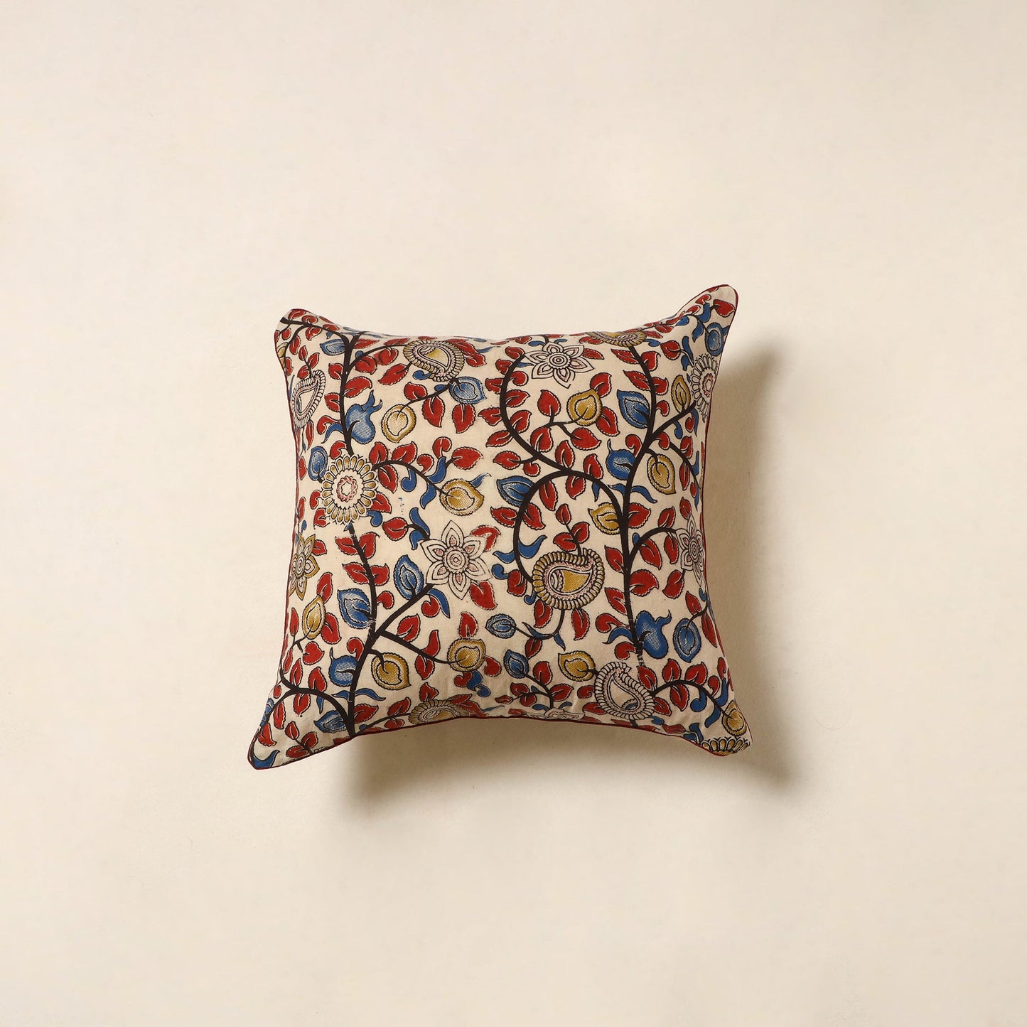 Beige - kalamkari printed cotton cushion cover 57