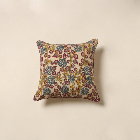 Beige - kalamkari printed cotton cushion cover 60