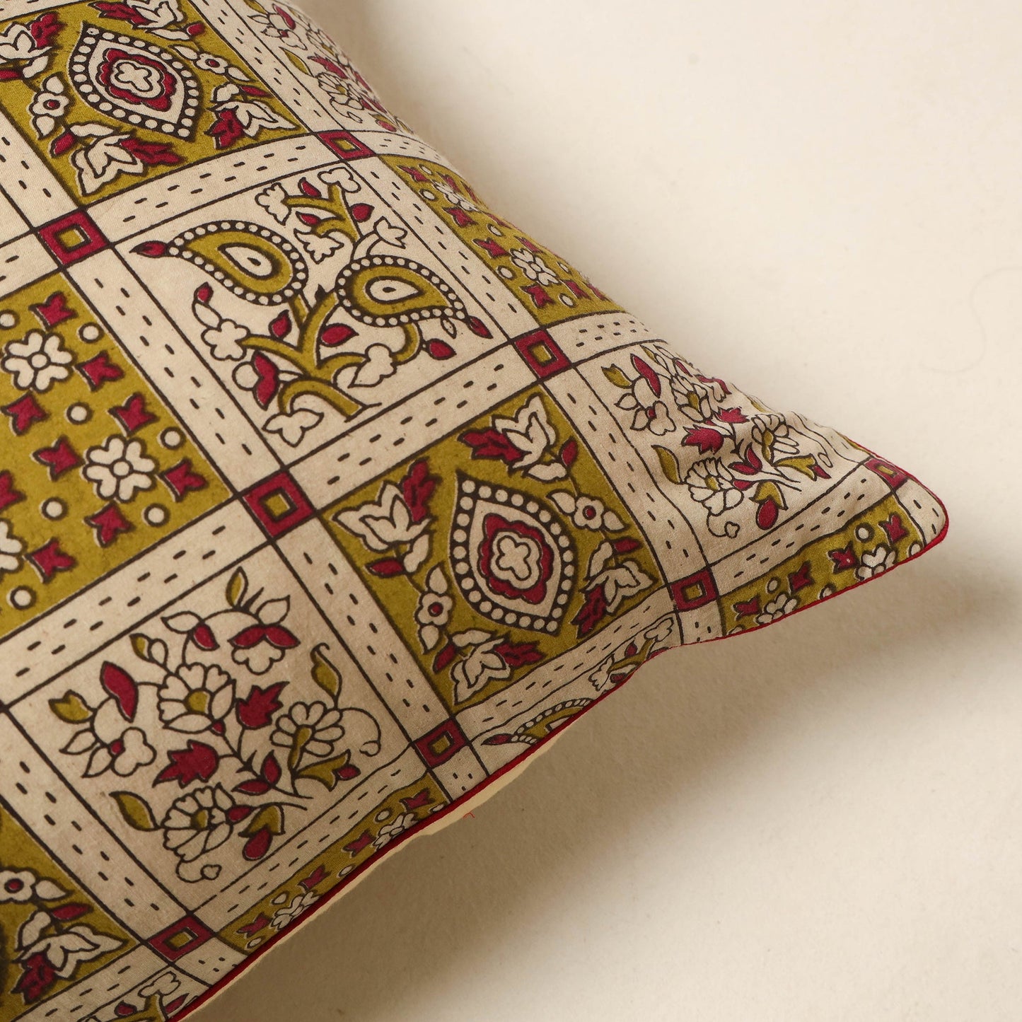 Beige - kalamkari printed cotton cushion cover 61