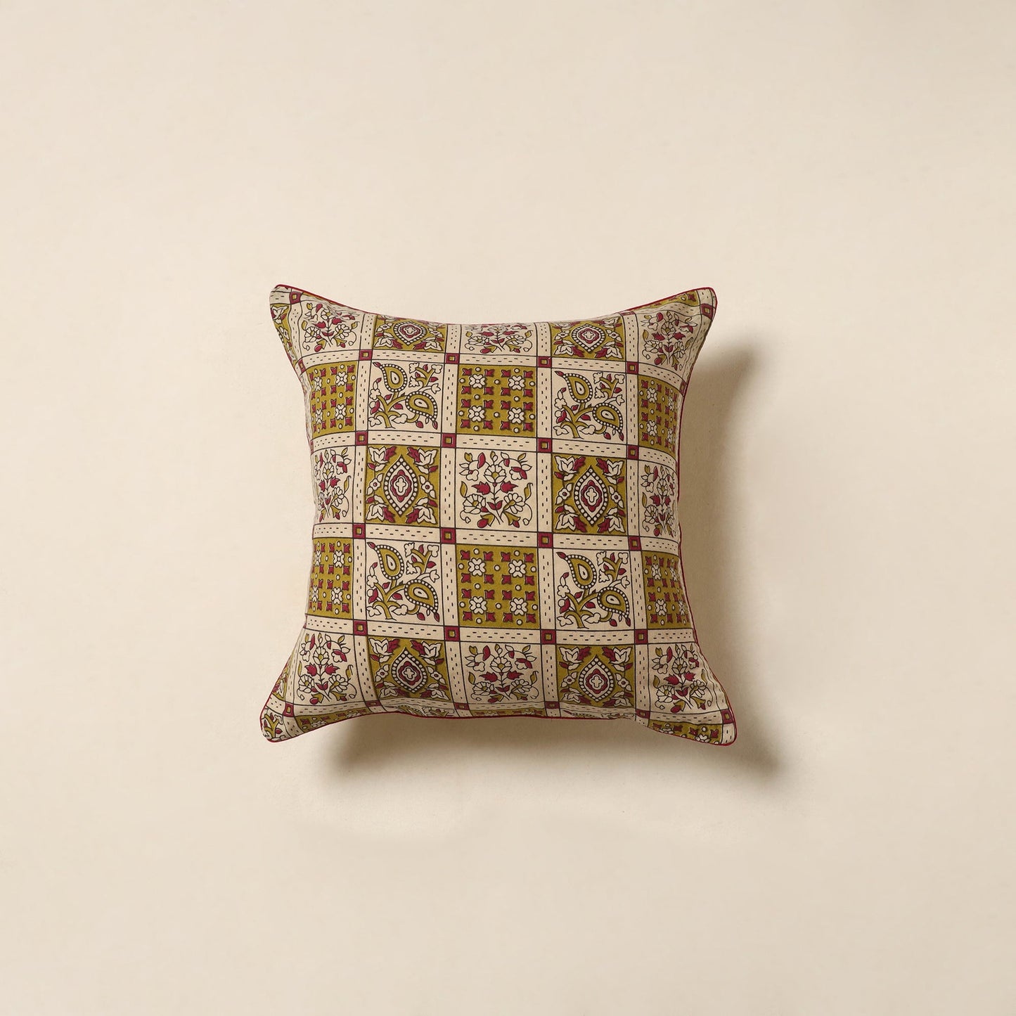 Beige - kalamkari printed cotton cushion cover 61