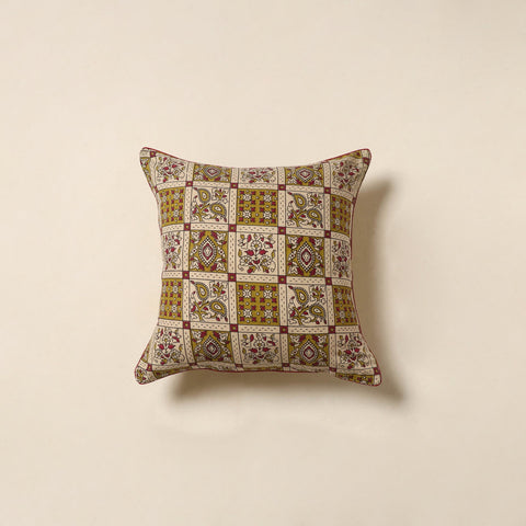 Beige - kalamkari printed cotton cushion cover 61