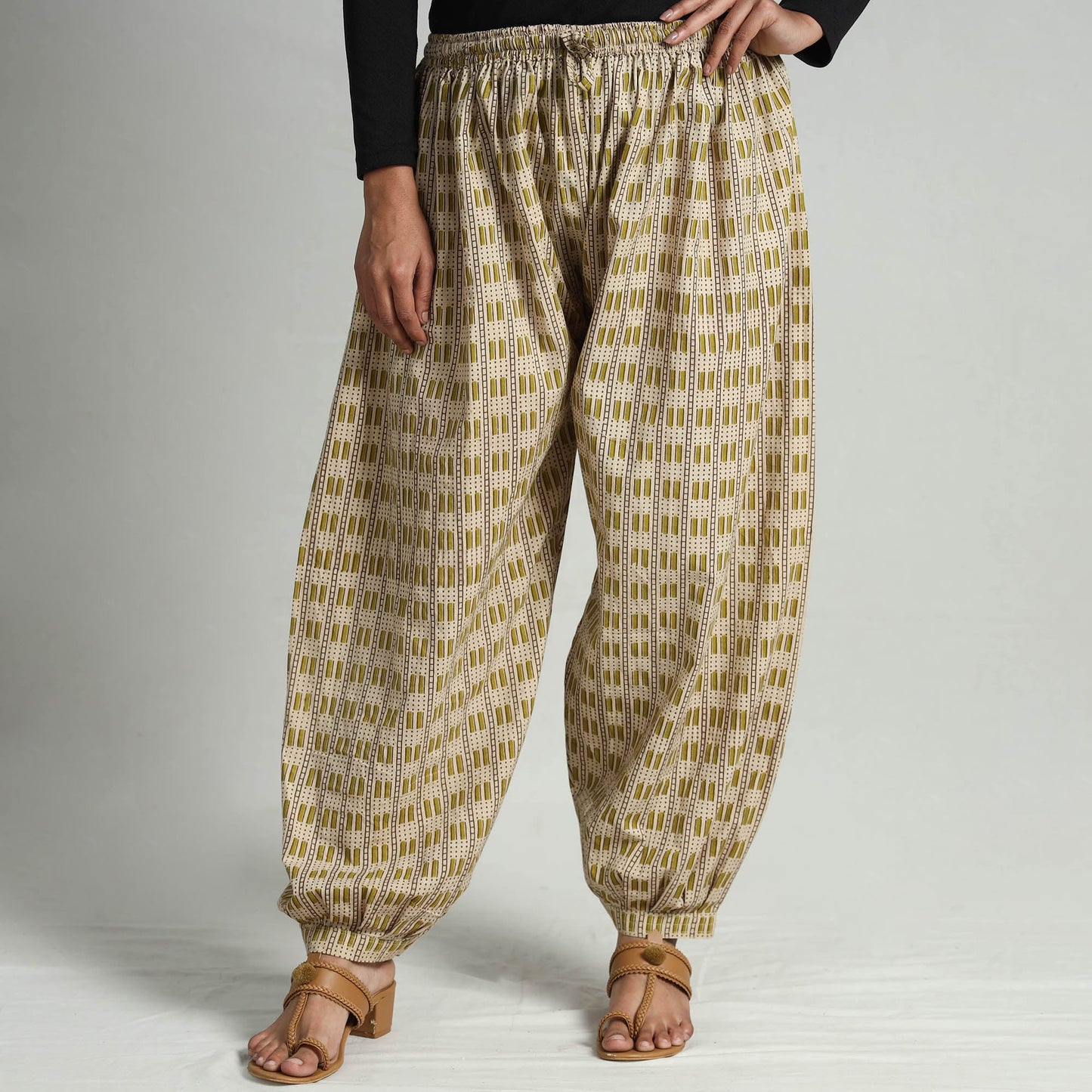 Buy Kalamkari Printed Cotton Elasticated Afghani Salwar Online at iTokri.com