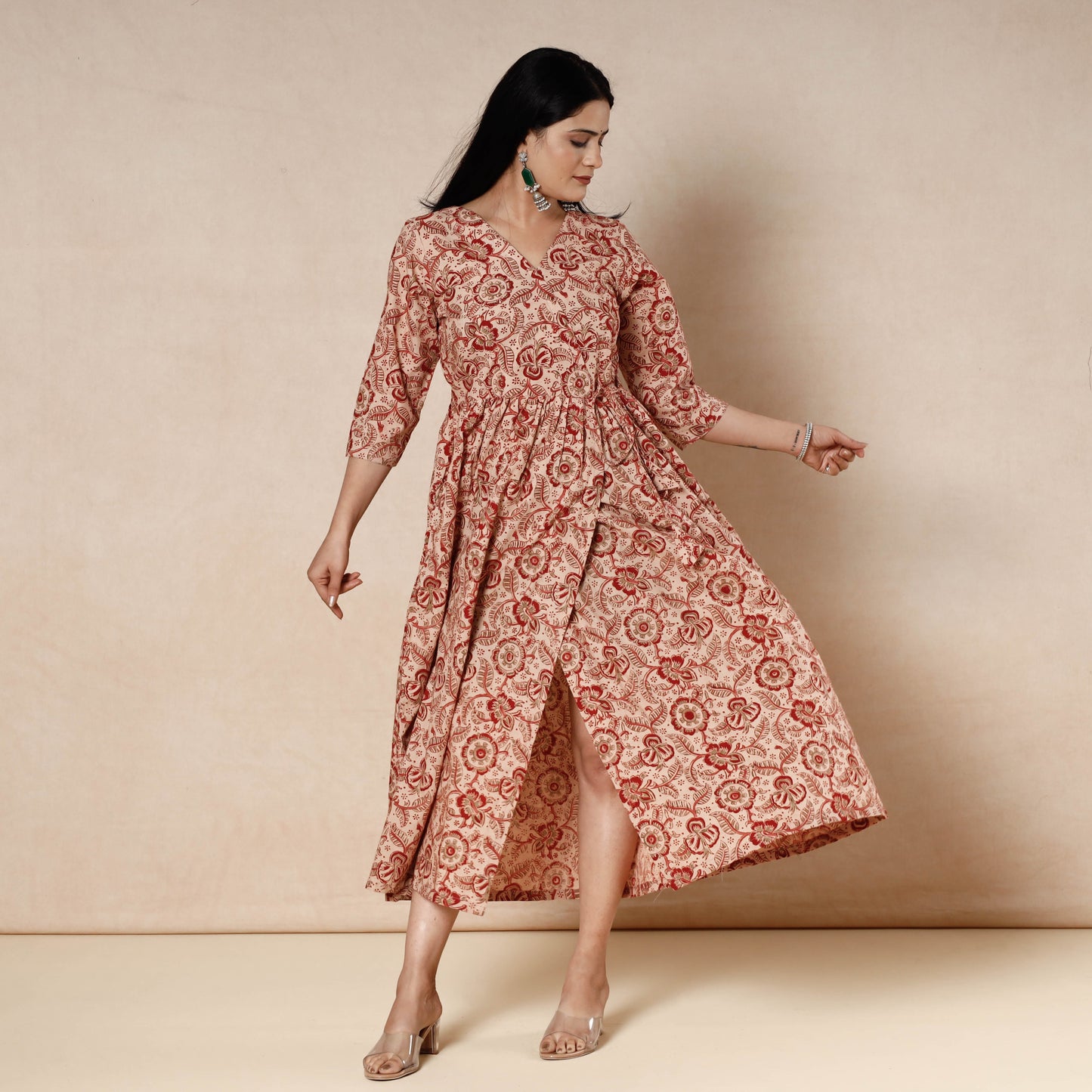 Buy Kalamkari Block Printing Cotton Flared Dress Online l iTokri.com