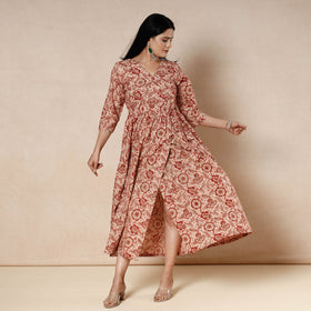 Buy Kalamkari Block Printing Cotton Flared Dress Online l iTokri.com