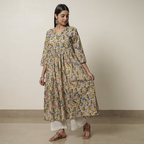  Kalamkari Printed Cotton Flared Kurta For Women