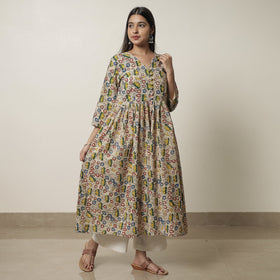  Kalamkari Printed Cotton Flared Kurta For Women