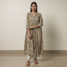  Kalamkari Printed Cotton Flared Kurta For Women