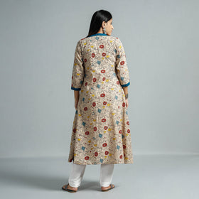Beige - kalamkari printed cotton flared kurta - handcrafted