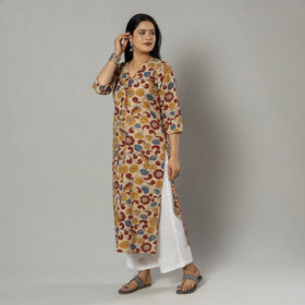 Buy Pink Texture Kalamkari Printed Cotton Kurta For Women