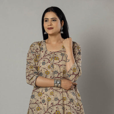  Pink Texture Kalamkari Printed Cotton Kurta For Women