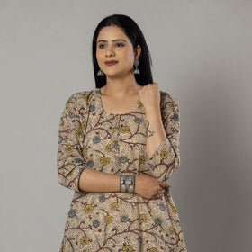  Pink Texture Kalamkari Printed Cotton Kurta For Women