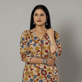 Buy Pink Texture Kalamkari Printed Cotton Kurta For Women