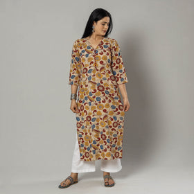 Buy Pink Texture Kalamkari Printed Cotton Kurta For Women