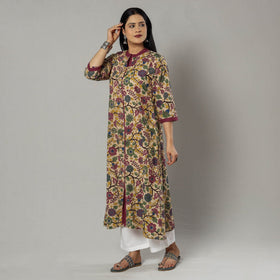  Pink Texture Kalamkari Printed Cotton Kurta For Women