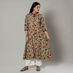  Pink Texture Kalamkari Printed Cotton Kurta For Women