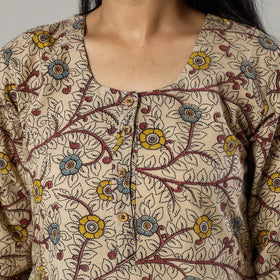  Pink Texture Kalamkari Printed Cotton Kurta For Women