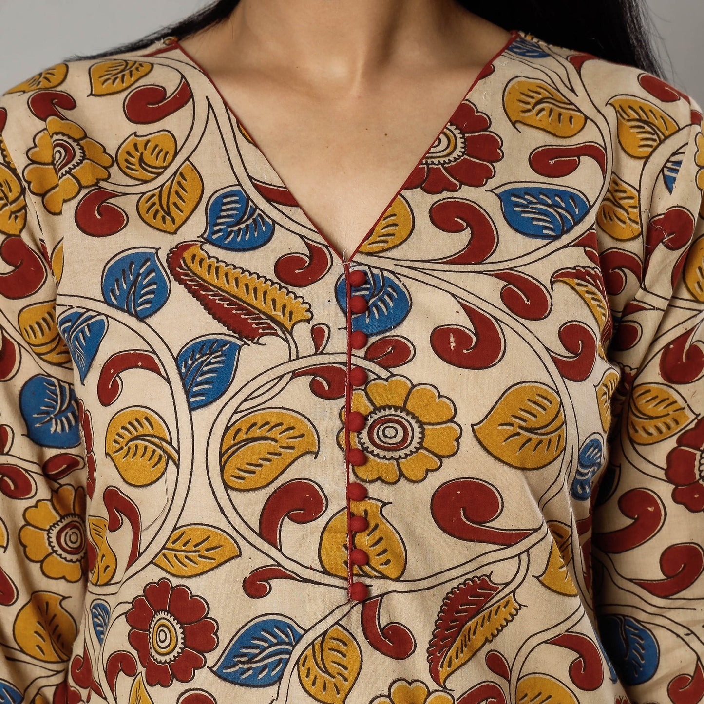 Buy Pink Texture Kalamkari Printed Cotton Kurta For Women