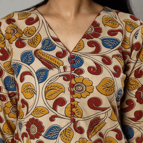 Buy Pink Texture Kalamkari Printed Cotton Kurta For Women