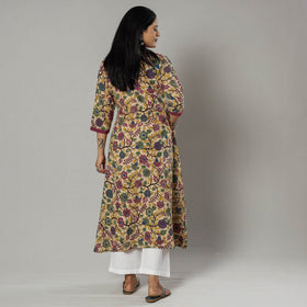 Pink Texture Kalamkari Printed Cotton Kurta For Women