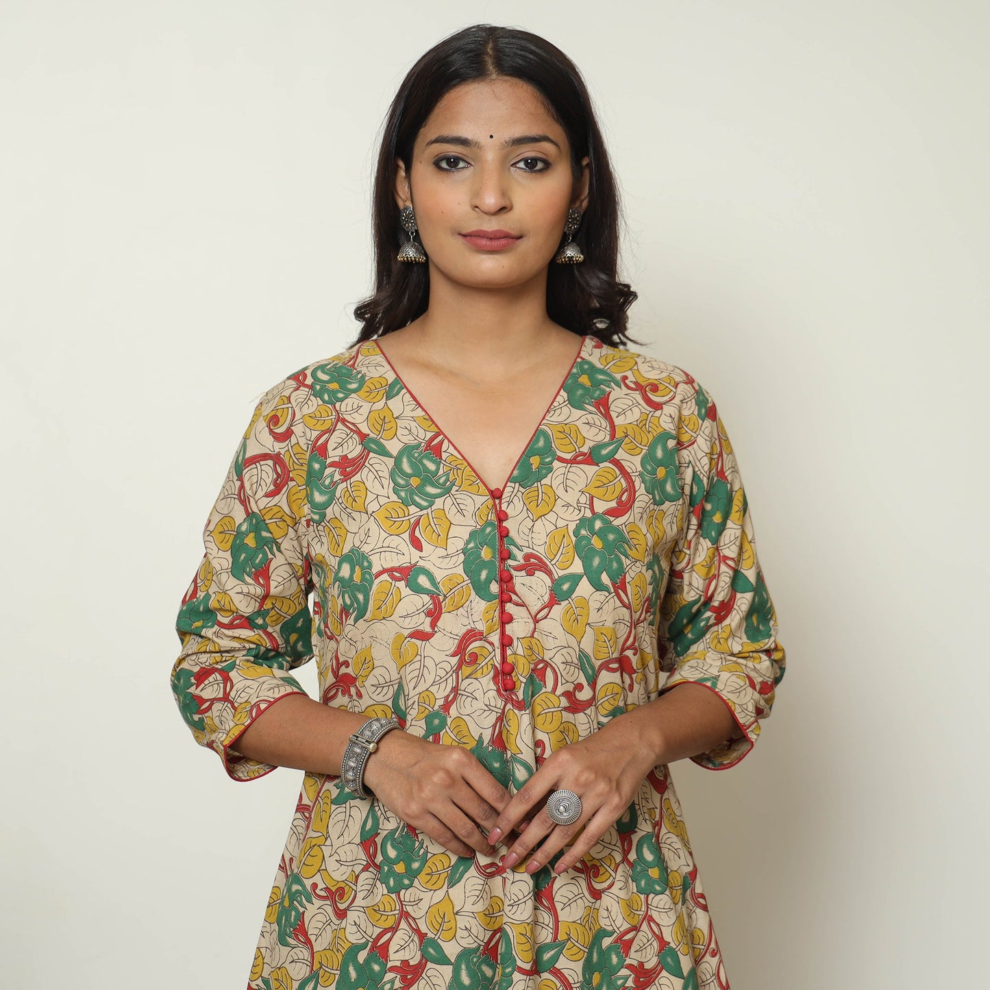  Kalamkari Printed Cotton A-Line Long Kurta For Women