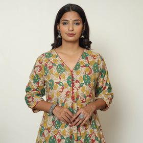  Kalamkari Printed Cotton A-Line Long Kurta For Women