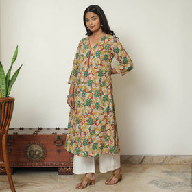  Kalamkari Printed Cotton A-Line Long Kurta For Women